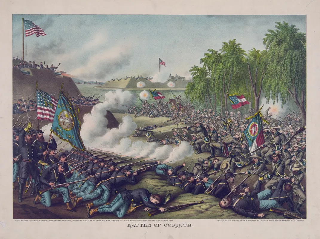 Battle Of Corinth Oct 3 Gen Hackleman Kirby Smith Conf Gen Van Dorn Loss Col Rogers Wall Art by Kurz & Allison - High-Resolution Digital Print
