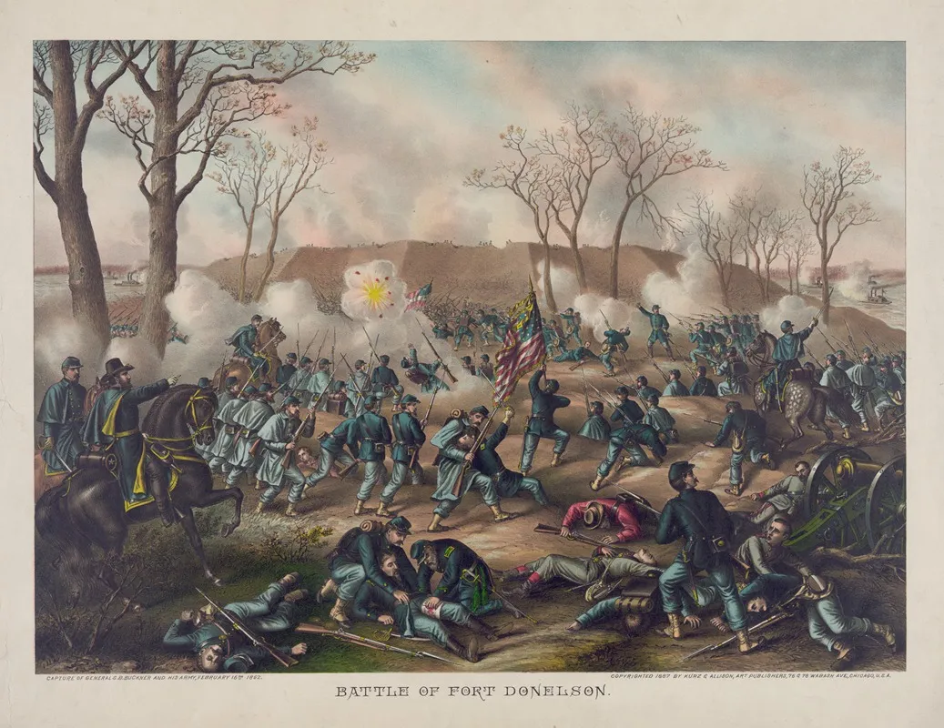 Battle Of Fort Donelson Capture Of Generals S B Buckner And His Army February 16th 1862 Wall Art by Kurz &amp; Allison - High-Resolution Digital Print