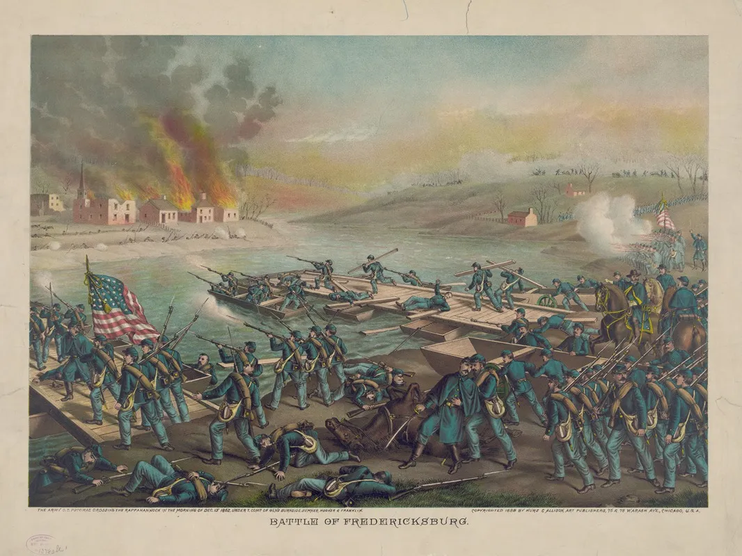 Battle Of Fredericksburg The Army O T Potomac Crossing The Rappahannock In The Morning Of Dec 13 1862 Wall Art by Kurz & Allison - High-Resolution Digital Print