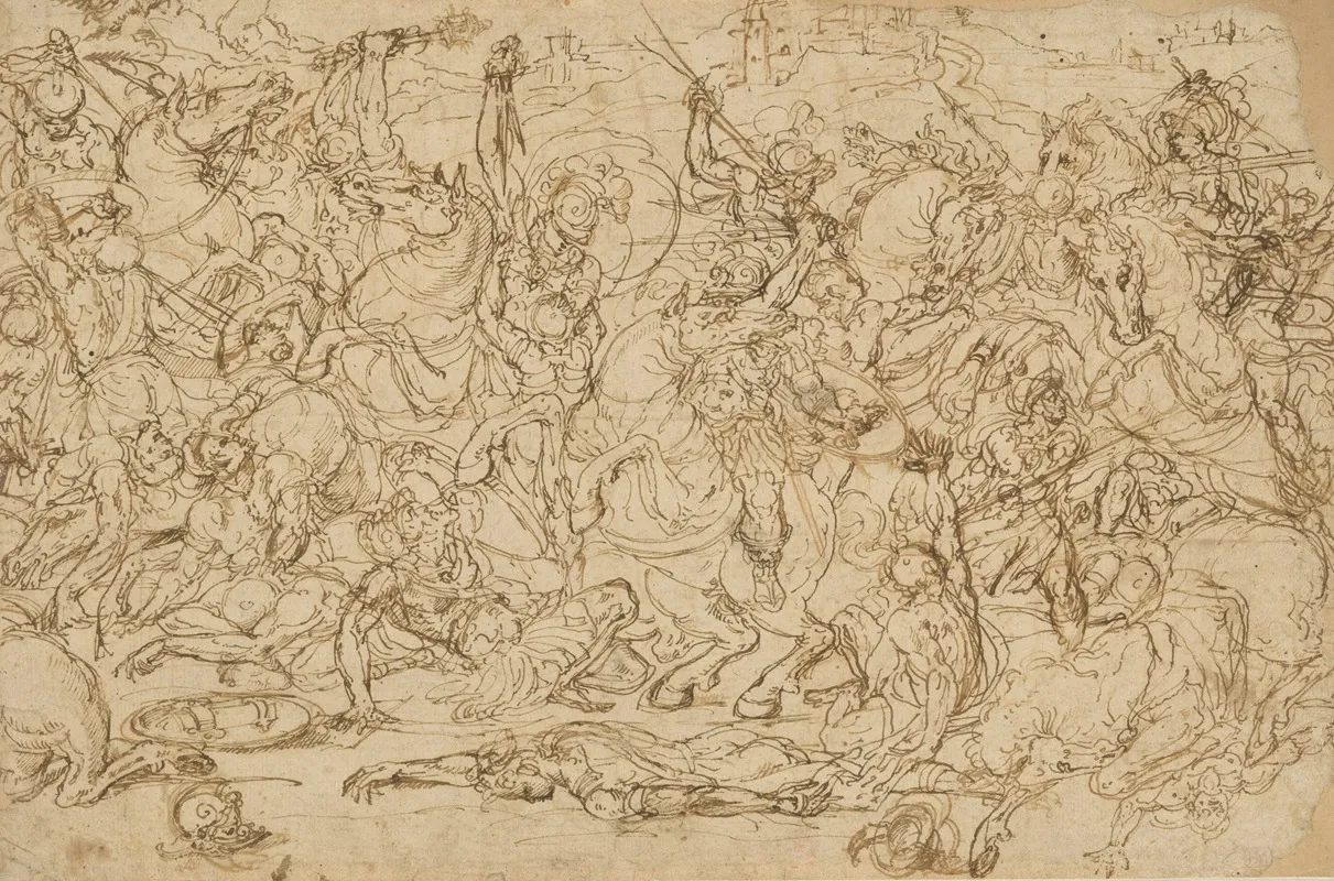 Battle Of Horsemen And Foot Soldiers Wall Art by Guglielmo della Porta - High-Resolution Digital Print