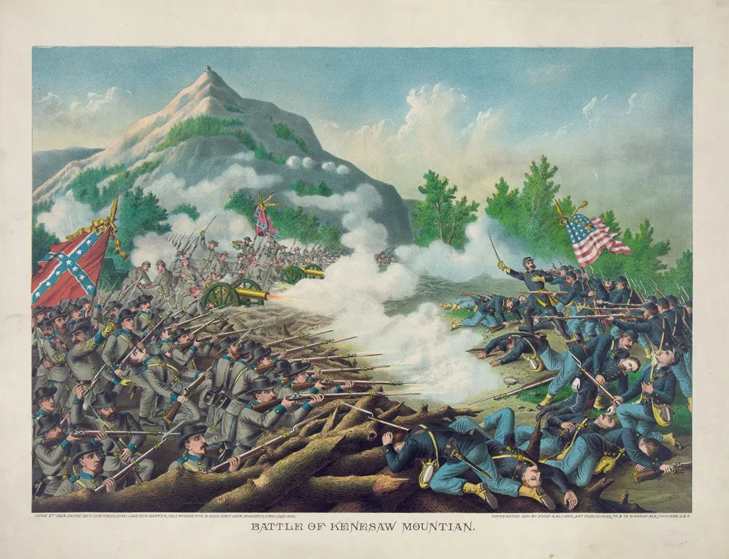 Battle Of Kenesaw Mountian I E Mountain June 27 1864 Union Gen Sherman Com Conf Gen Johnston Com Wall Art by Kurz &amp; Allison - High-Resolution Digital Print