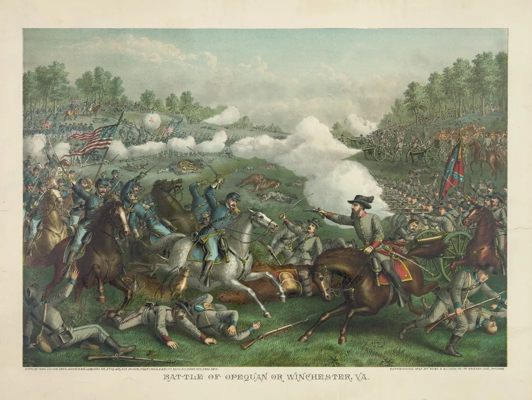 Battle Of Opequan Or Winchester Va Sept 19 1864 Union Gen Sheridan Conf Gen Early Wall Art by Kurz & Allison - High-Resolution Digital Print