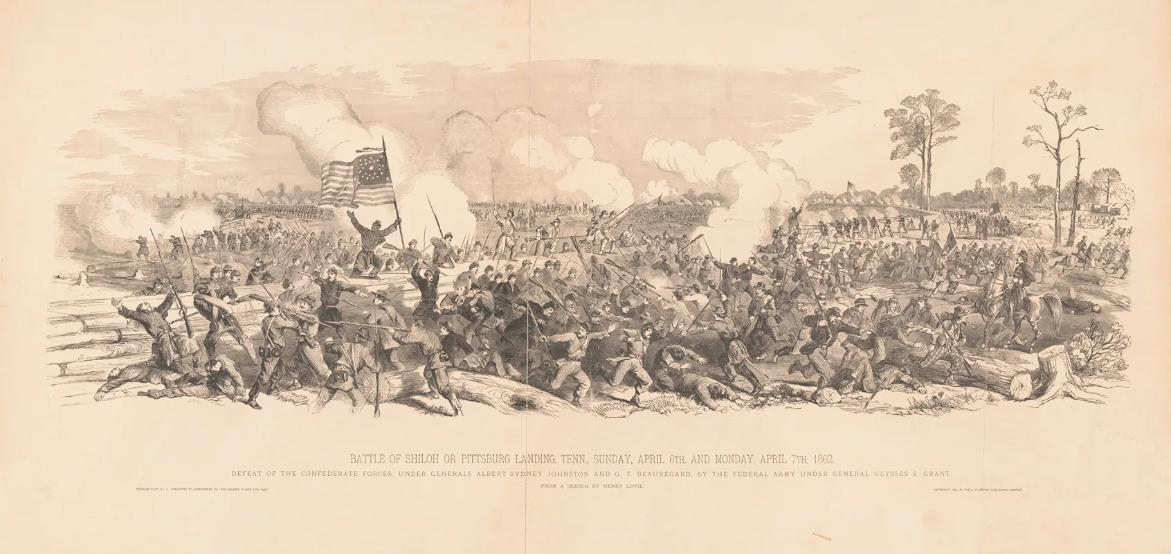 Battle Of Shiloh Or Pittsburg Landing Tenn Sunday April 6th And Monday April 7th 1862 Wall Art by J.H. Brown Publishing Company - High-Resolution Digital Print