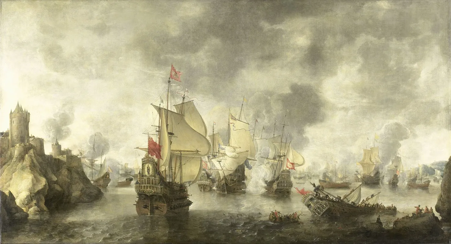 Battle Of The Combined Venetian And Dutch Fleets Against The Turks In The Bay Of Foya 1649