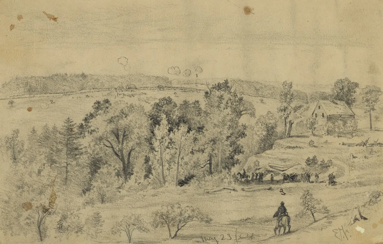 Battle Of The North Anna From The Hill Above Jerico Ford Showing Confederate Lines Union Line And Road To Jerico Ford Virginia