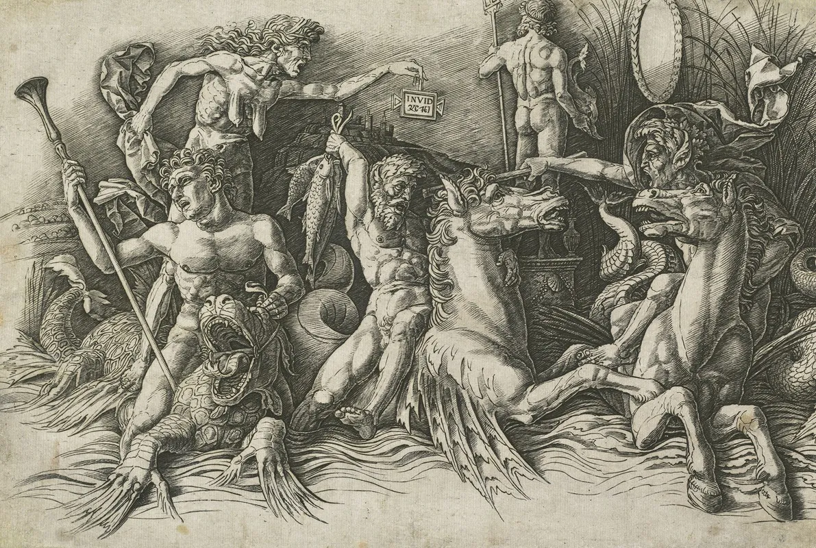 Battle Of The Sea Gods Left Nga 64543 Wall Art by Andrea Mantegna - High-Resolution Digital Print