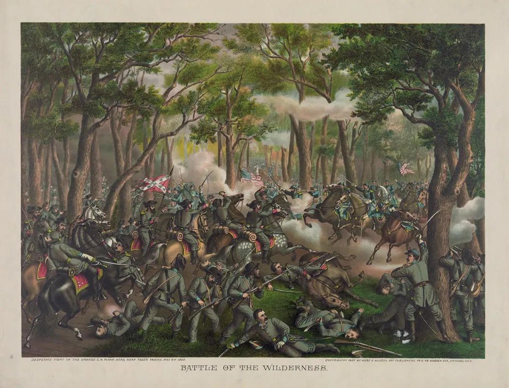 Battle Of The Wilderness Desperate Fight On The Orange C H Plank Road Near Todds Tavern May 6th 1864 Wall Art by Kurz &amp; Allison - High-Resolution Digital Print