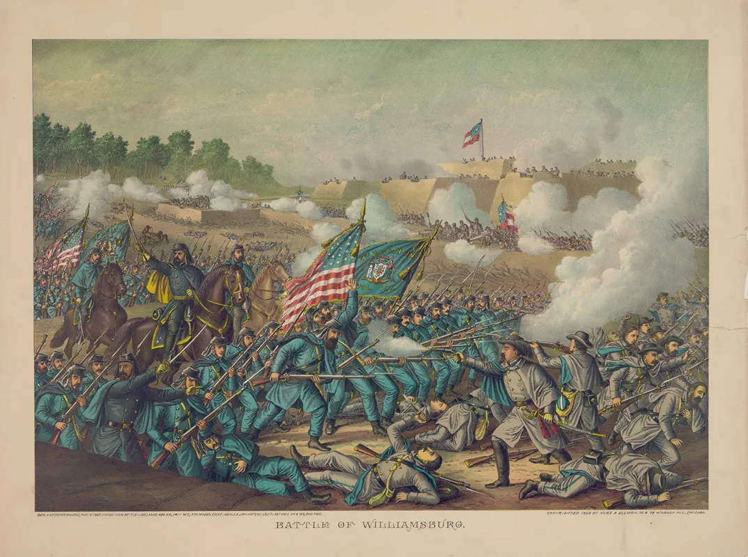 Battle Of Williamsburg Gen Hancocks Charge May 5 1862 Union Gen Mcclellan Conf Gen J E Johnston Wall Art by Kurz & Allison - High-Resolution Digital Print
