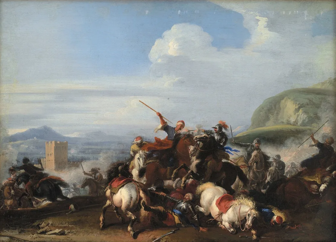 Battle Scene With Turkish Cavalry Wall Art by Jacques Courtois - High-Resolution Digital Print