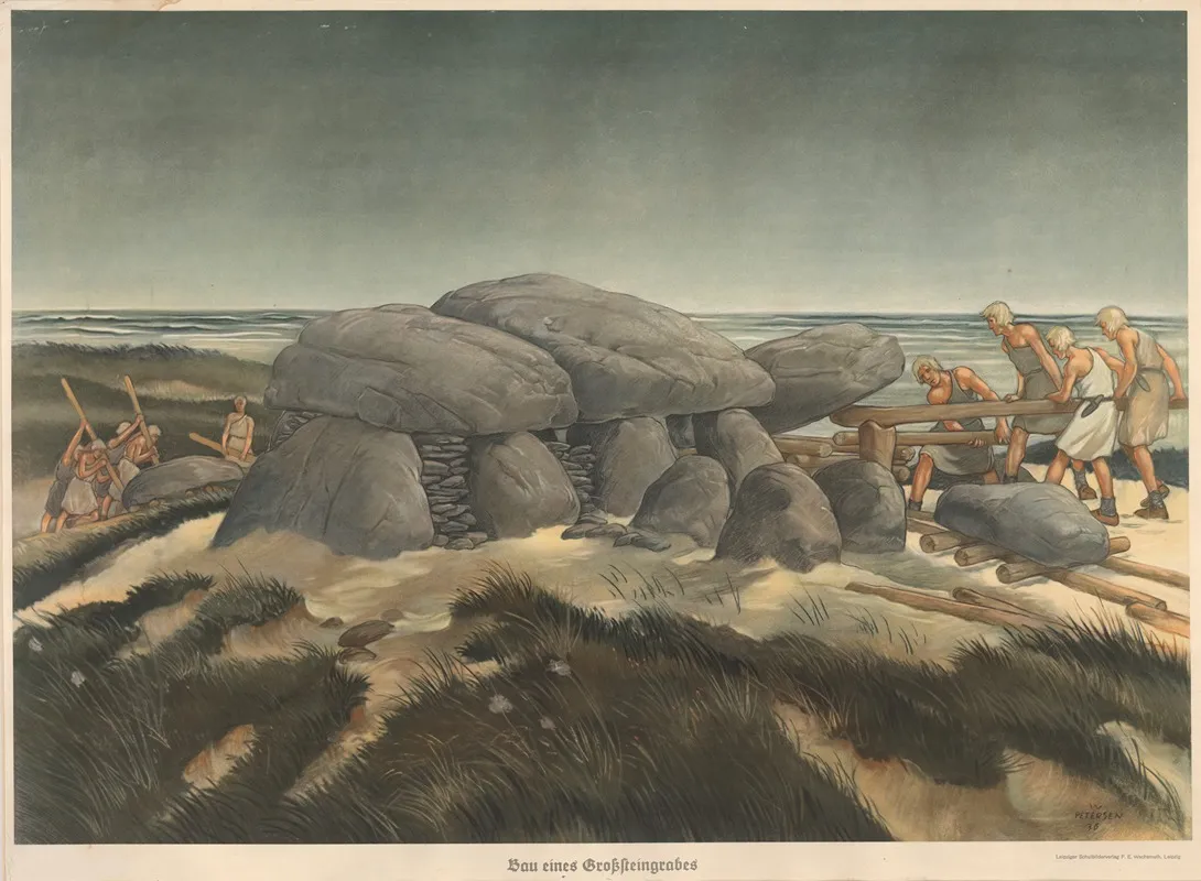 Bau Eines Grosssteinsgrabes Jungere Steinzeit Wall Art by W. Petersen - High-Resolution Digital Print