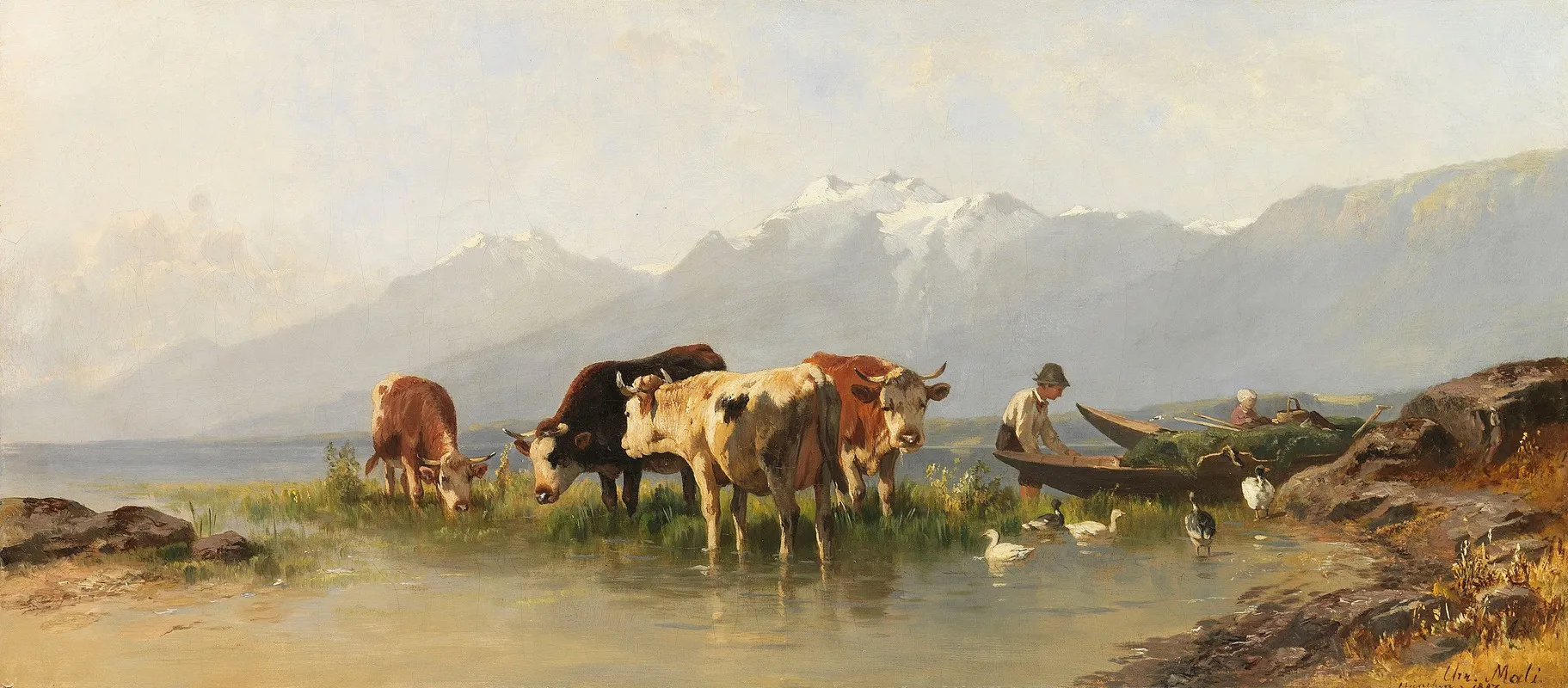 Bauer Und Bauerin Mit Gansen Und Kuhen Am Achensee