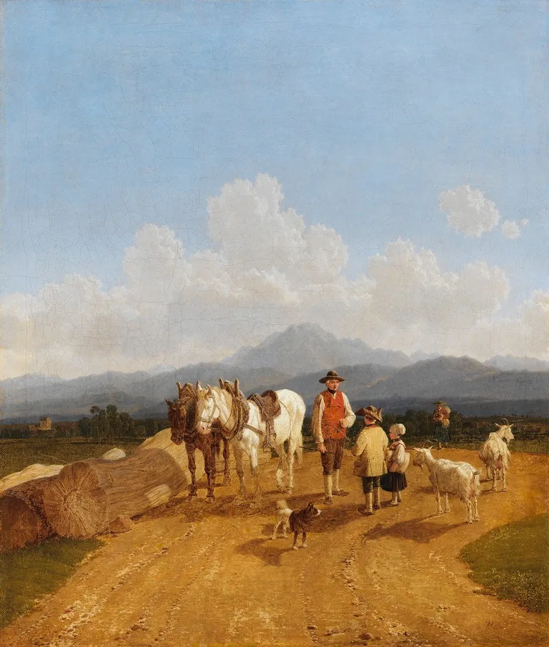 Bauer Und Hirtenkinder In Oberbayerischer Voralpenlandschaft