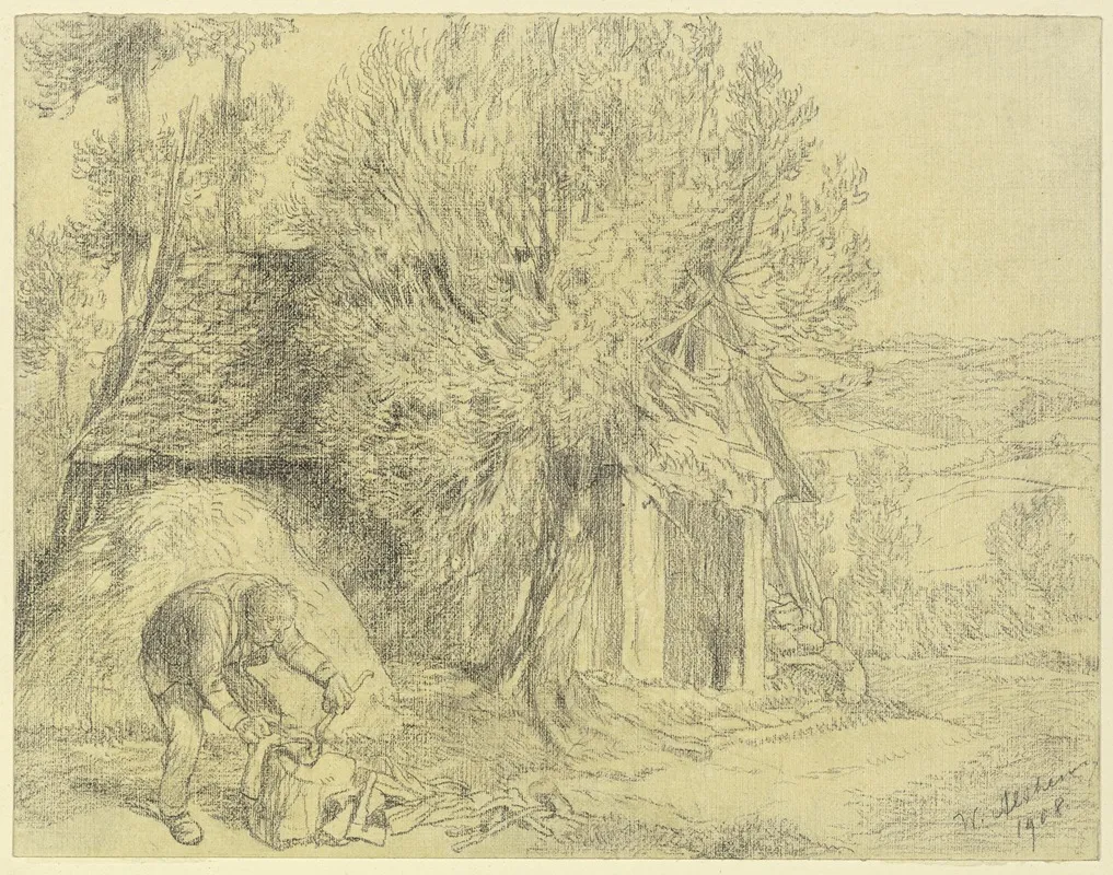 Bauer Vor Seinem Hause Holz Hackend Wall Art by Wilhelm Altheim - High-Resolution Digital Print
