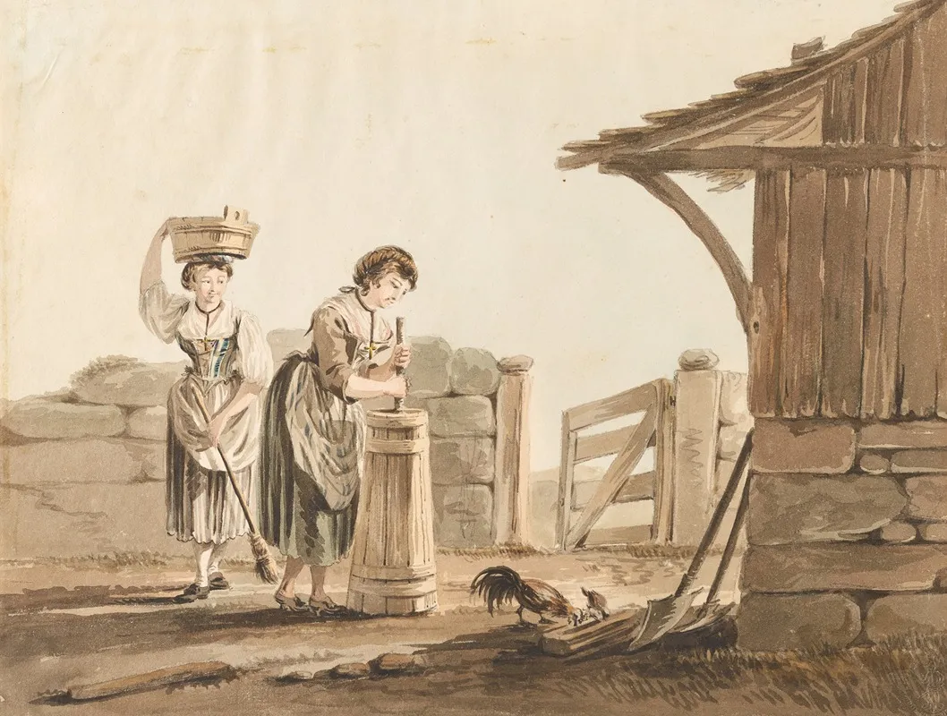 Bauerinnen Beim Buttern Wall Art by Johann Karl Müllener - High-Resolution Digital Print