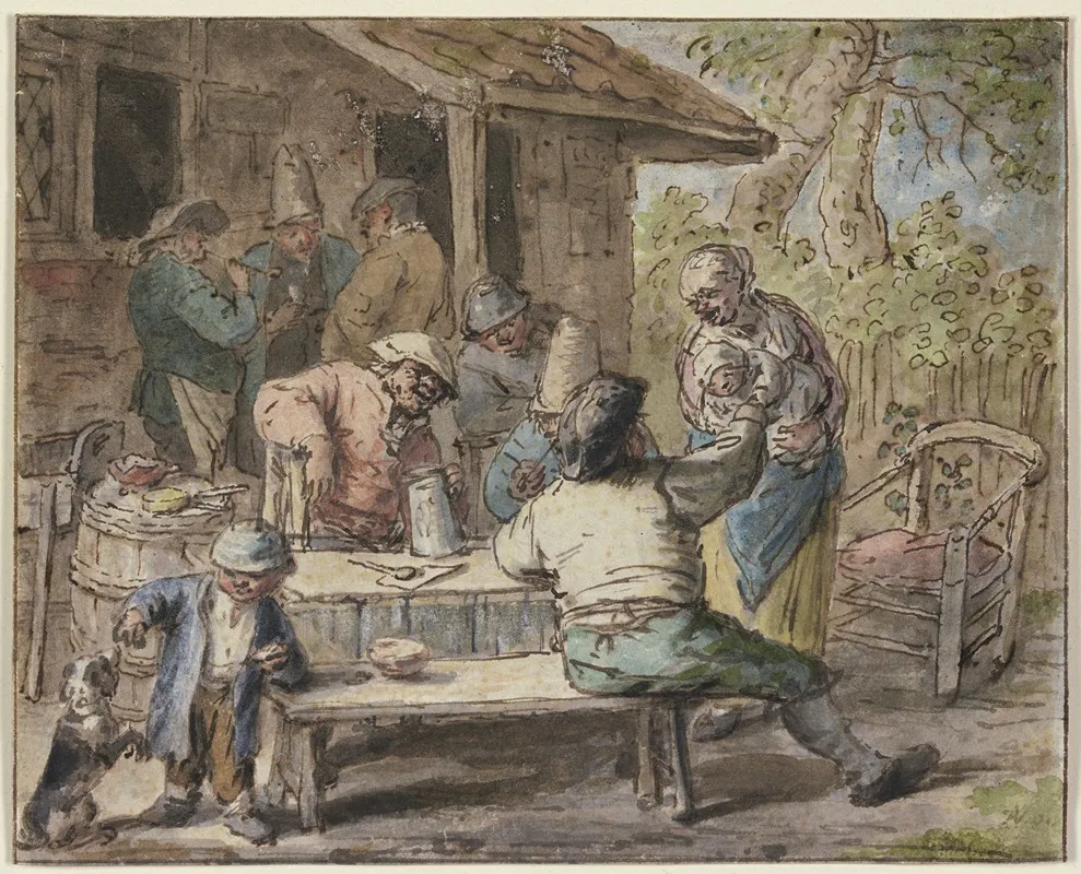 Bauern Mit Kindern Vor Einem Haus Wall Art by Adriaen van Ostade - High-Resolution Digital Print