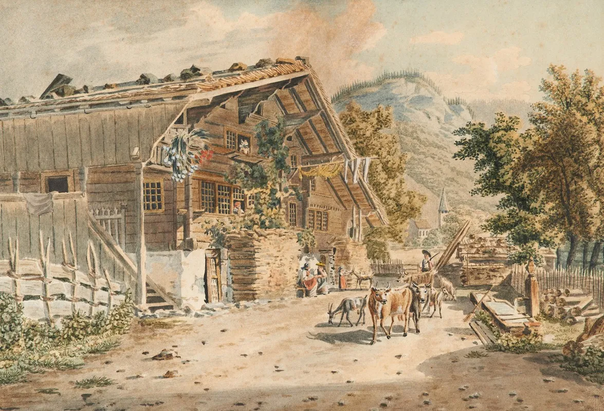 Bauernhaus Und Strasse In Meiringen