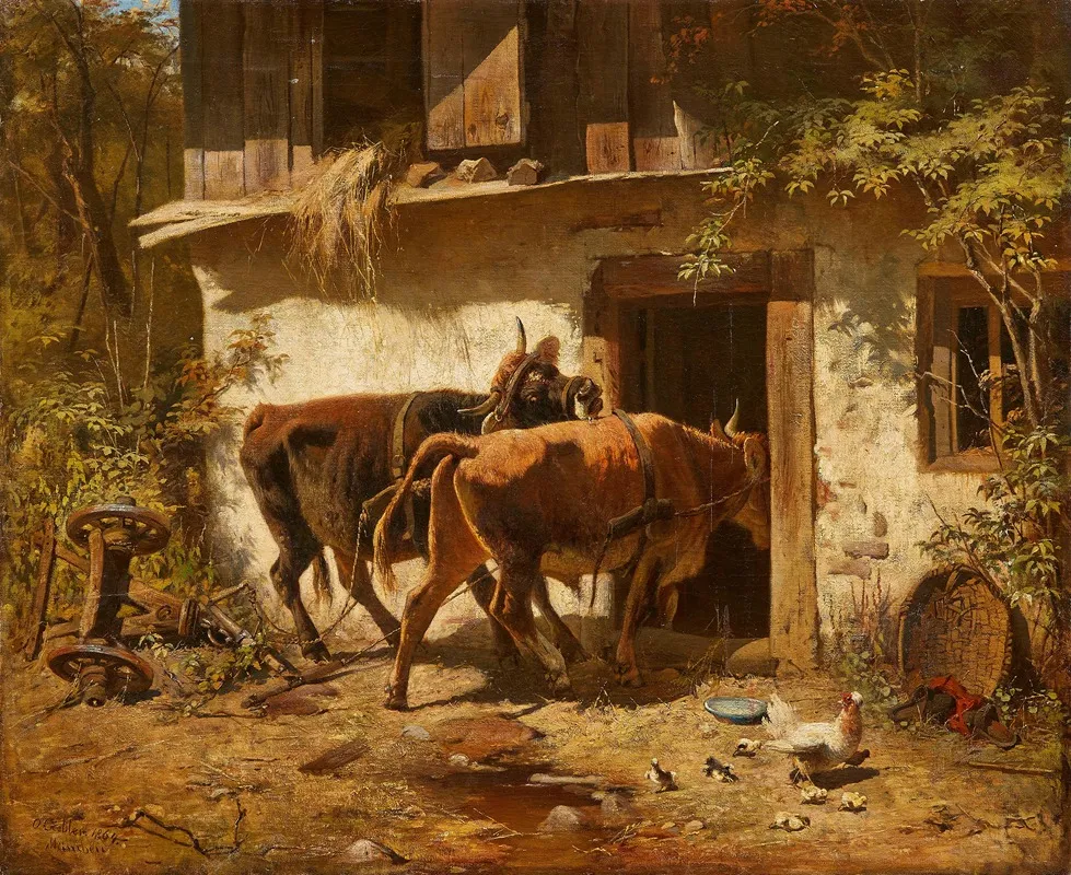 Bauernhof Mit Ochsengespann Wall Art by Otto Friedrich Gebler - High-Resolution Digital Print
