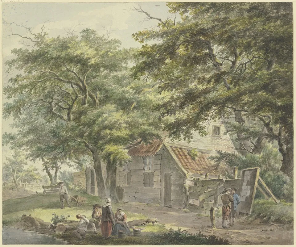 Bauernhof Unter Baumen Links Ein Mann Mit Einem Schubkarren Wall Art by Hermanus van Brussel - High-Resolution Digital Print