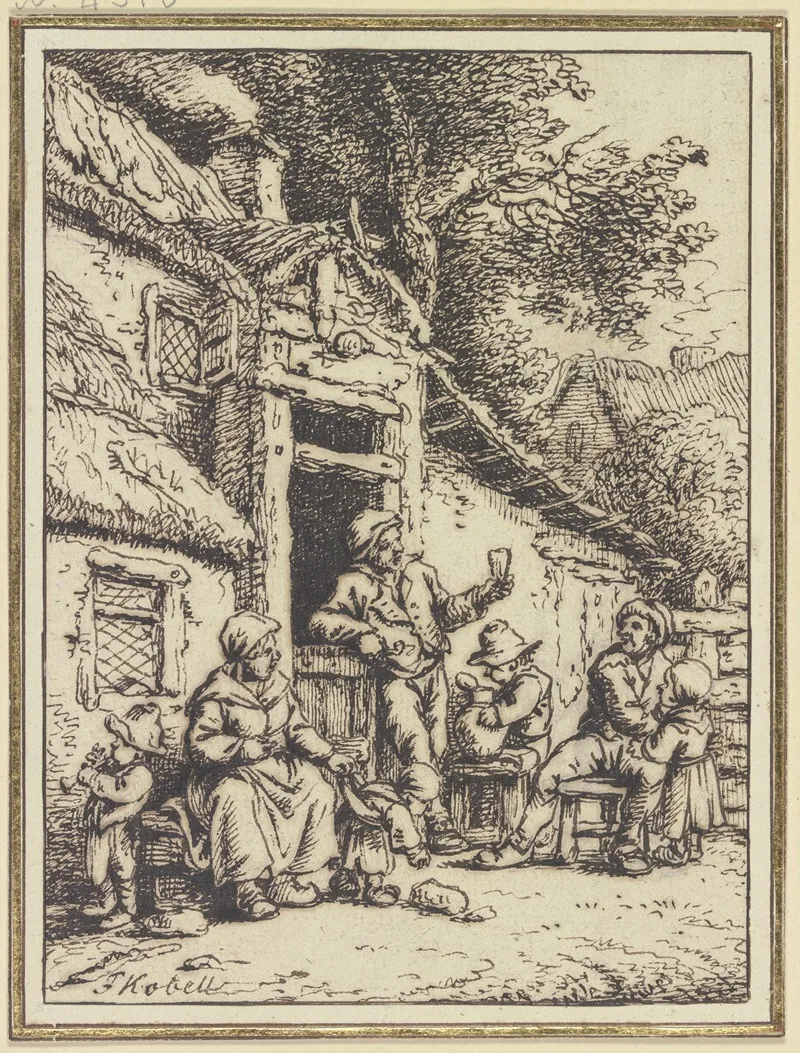 Bauernpaar Mit Funf Angehorigen Vor Einem Haus