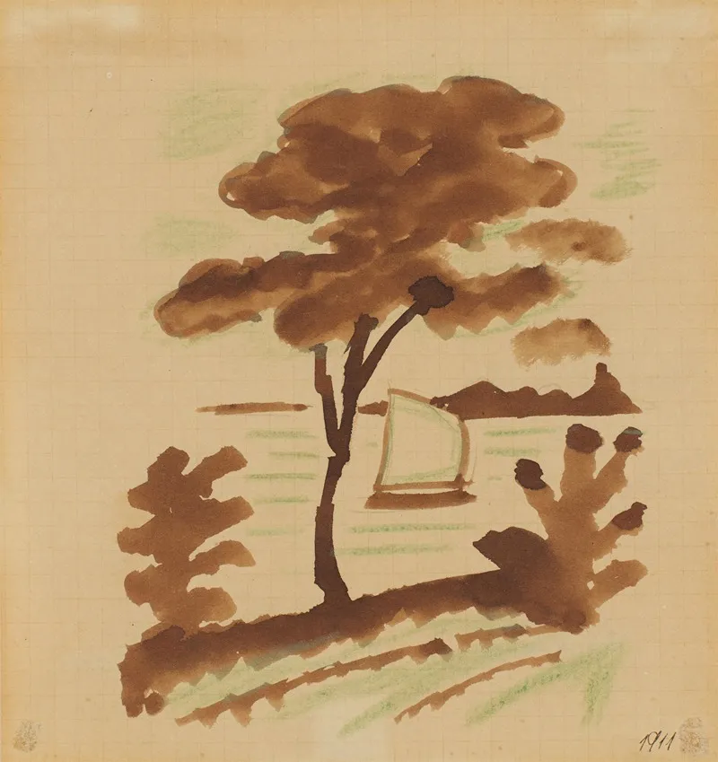 Baum Und Segelboot I Wall Art by August Macke - High-Resolution Digital Print