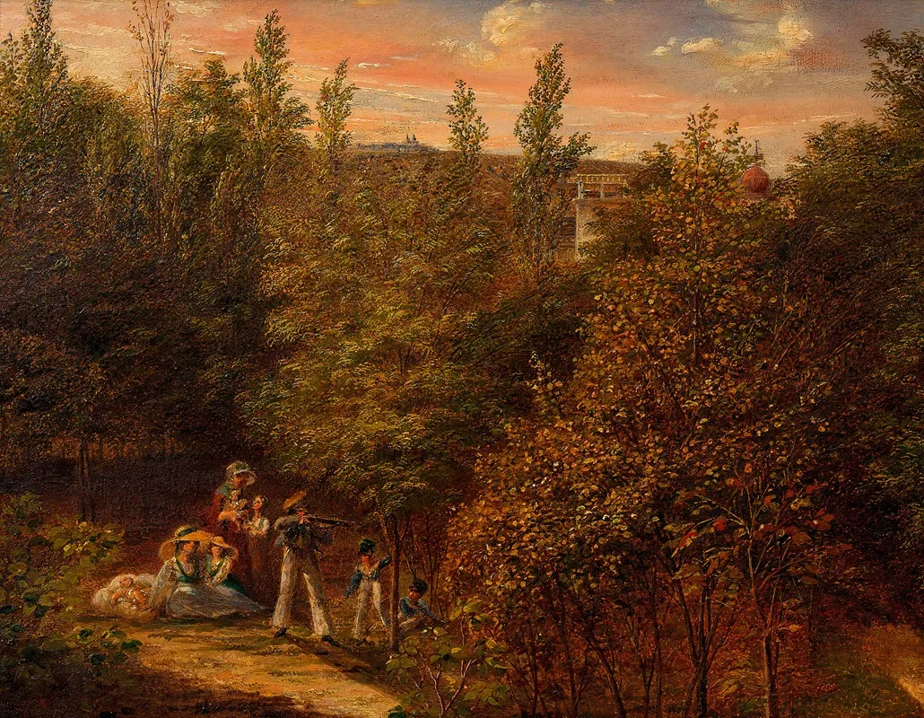 Baumlandschaft Mit Familie Und Kindern Wall Art by Karl Joseph Aloys Agricola - High-Resolution Digital Print