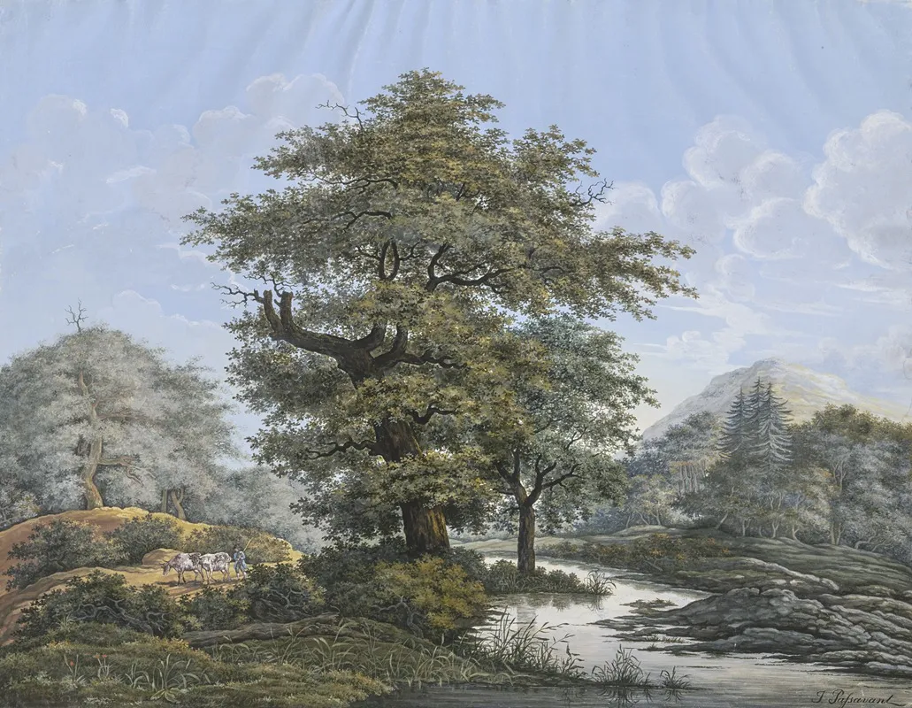Baumreiche Landschaft In Der Mitte Eine Eiche Am Ufer Eines Flusses Wall Art by Johann David Passavant - High-Resolution Digital Print