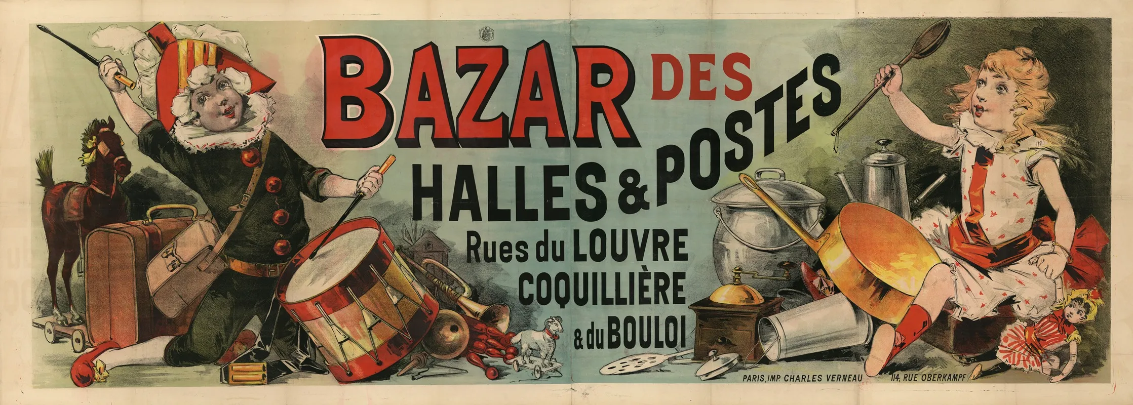 Bazar Des Halles Et Postes Rues Du Louvre Coquilliere Du Bouloi Wall Art by Imp. Charles Verneau - High-Resolution Digital Print