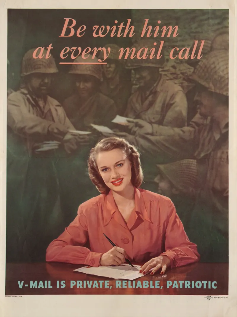 Be With Him At Every Mail Call V Mail Is Private Reliable Patriotic Wall Art by Lejaren Hiller - High-Resolution Digital Print