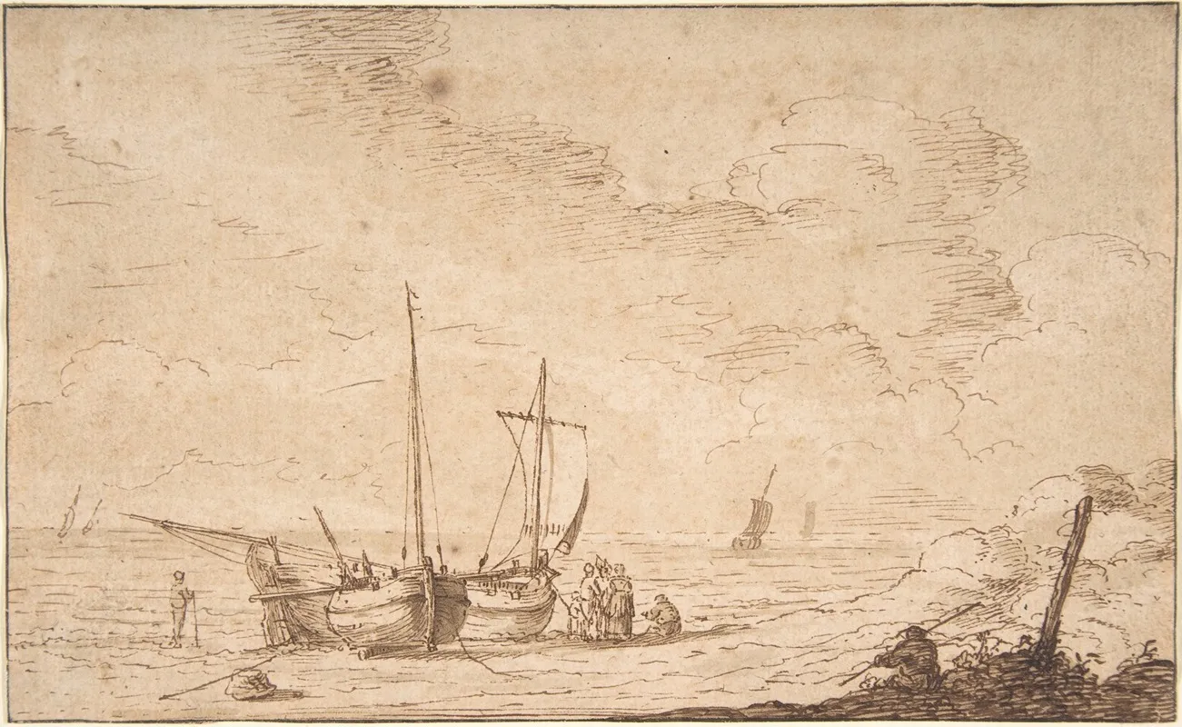 Beach Scene With Boats Wall Art by Pieter Mulier the Elder - High-Resolution Digital Print
