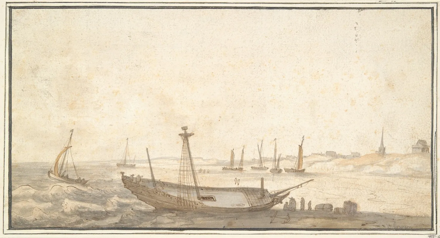 Beach With Ships Near Scheveningen