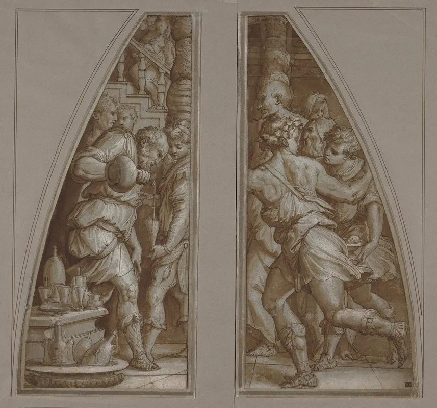 Bearded Man Filling A Glass And Youth Running