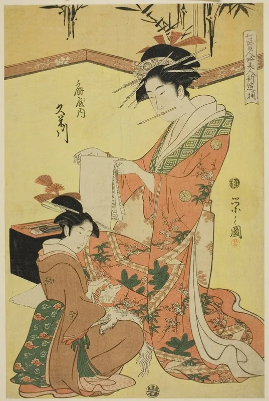 Beauties Parodying The Seven Sages A Selection Of Younger Courtesans Shichi Kenjin Yatsushi Bijin Shinzo Zoroe Kumegawa Of The Ogiya