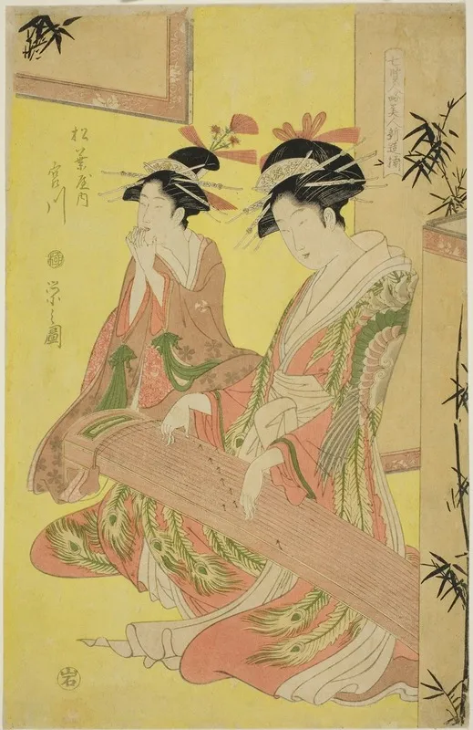 Beauties Parodying The Seven Sages A Selection Of Younger Courtesans Shichi Kenjin Yatsushi Bijin Shinzo Zoroe Miyagawa Of The Matsubaya