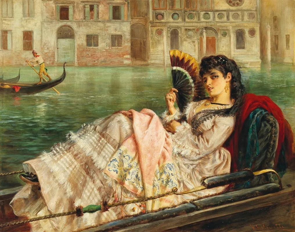 Beautiful Venetian Lady In The Gondola Wall Art by K. Halswelle - High-Resolution Digital Print