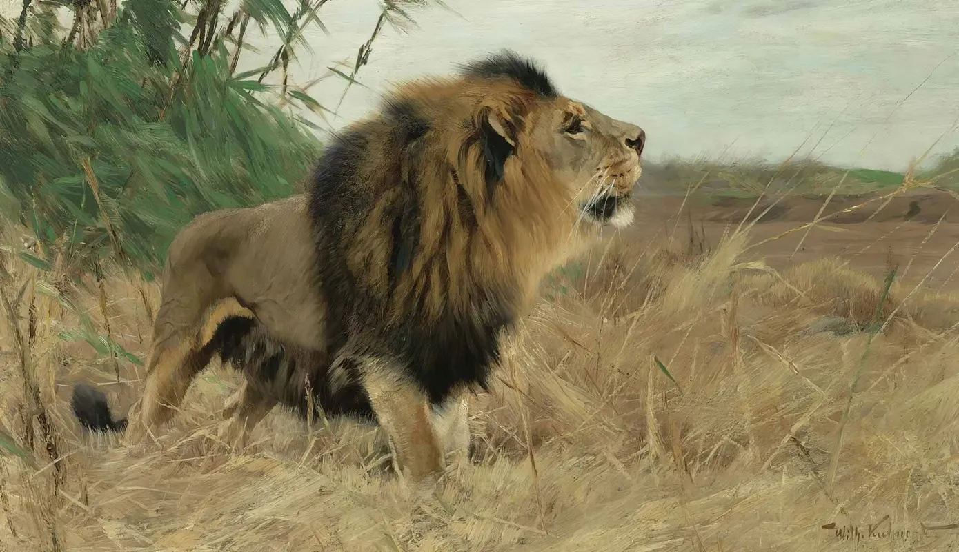 Beberlowe Berber Lion Wall Art by Wilhelm Kuhnert - High-Resolution Digital Print