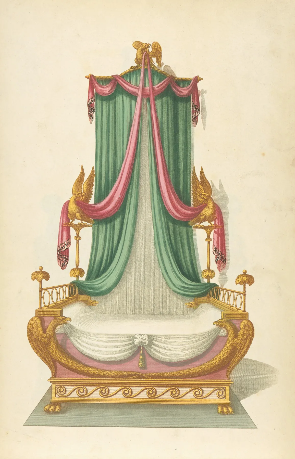 Bed With Green And Pink Drapery And Ornimental Eagles Wall Art by Thomas Sheraton - High-Resolution Digital Print