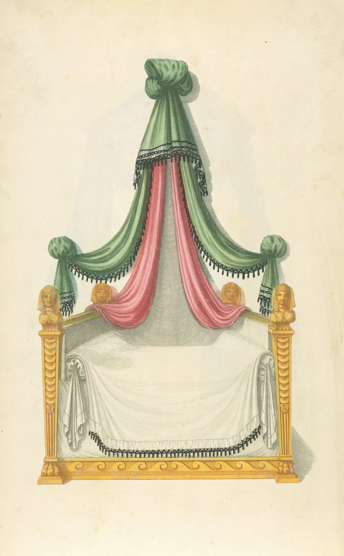 Bed With Green And Pink Drapery Wall Art by Thomas Sheraton - High-Resolution Digital Print