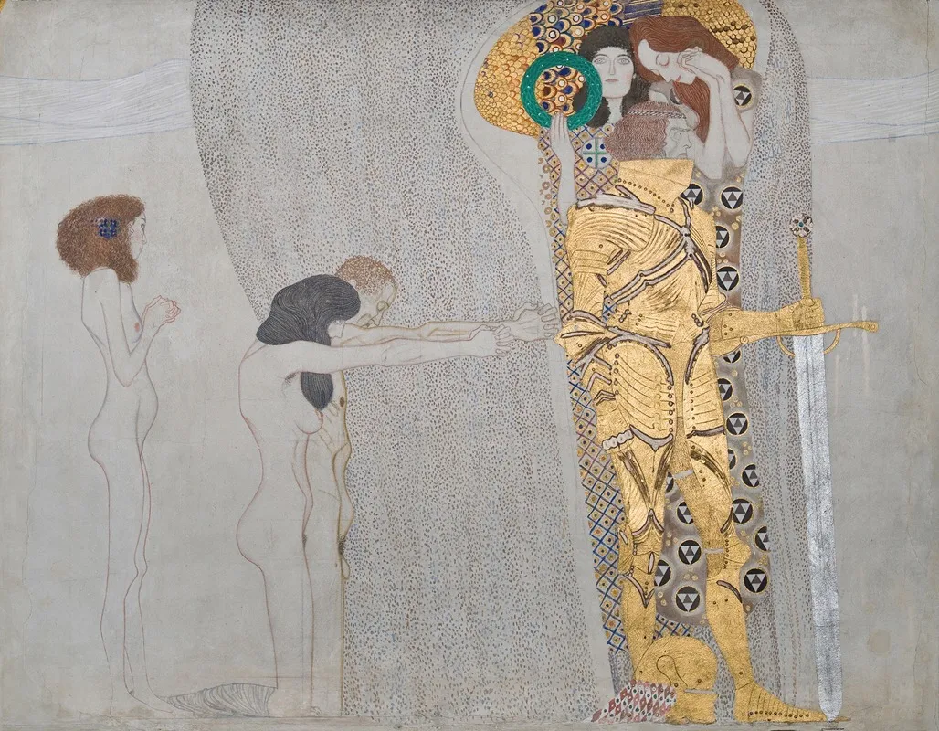 Beethovenfries Die Leiden Der Schwachen Menschheit Und Der Wohlgerustete Starke Tafel 3 Linke Langwand Wall Art by Gustav Klimt - High-Resolution Digital Print