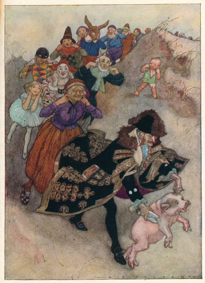 Before Them Ran A Gentleman Shearing A Pig Wall Art by Alfred Edward Frederick Jackson - High-Resolution Digital Print
