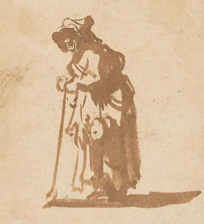 Beggar Woman Leaning On A Stick