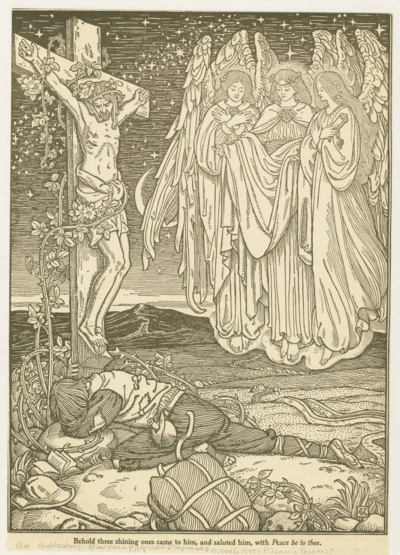 Behold Three Shining Ones Came To Him And Saluted Him With Peace Be To Thee Wall Art by George Woolliscroft Rhead - High-Resolution Digital Print