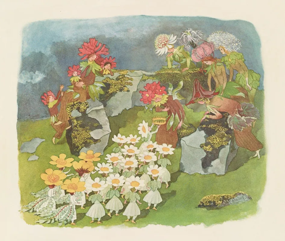 Bei Den Alpenrosen Wall Art by Ernst Kreidolf - High-Resolution Digital Print