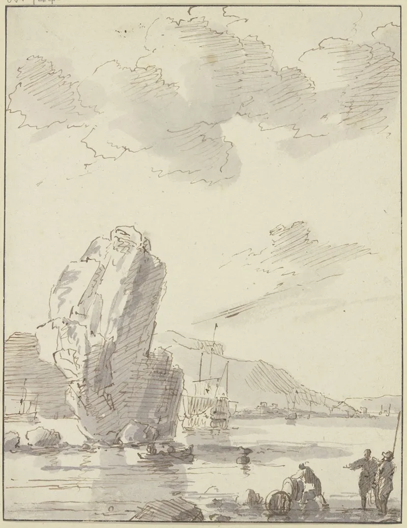 Bei Einem Grosen Fels Ein Boot Weiter Hinten Ein Groses Schiff