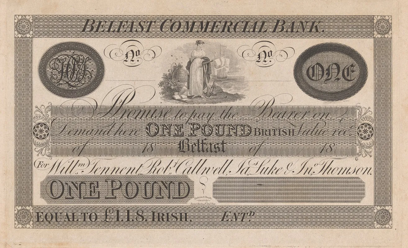 Belfast Commercial Bank One Pound Note Wall Art by Perkins & Heath - High-Resolution Digital Print