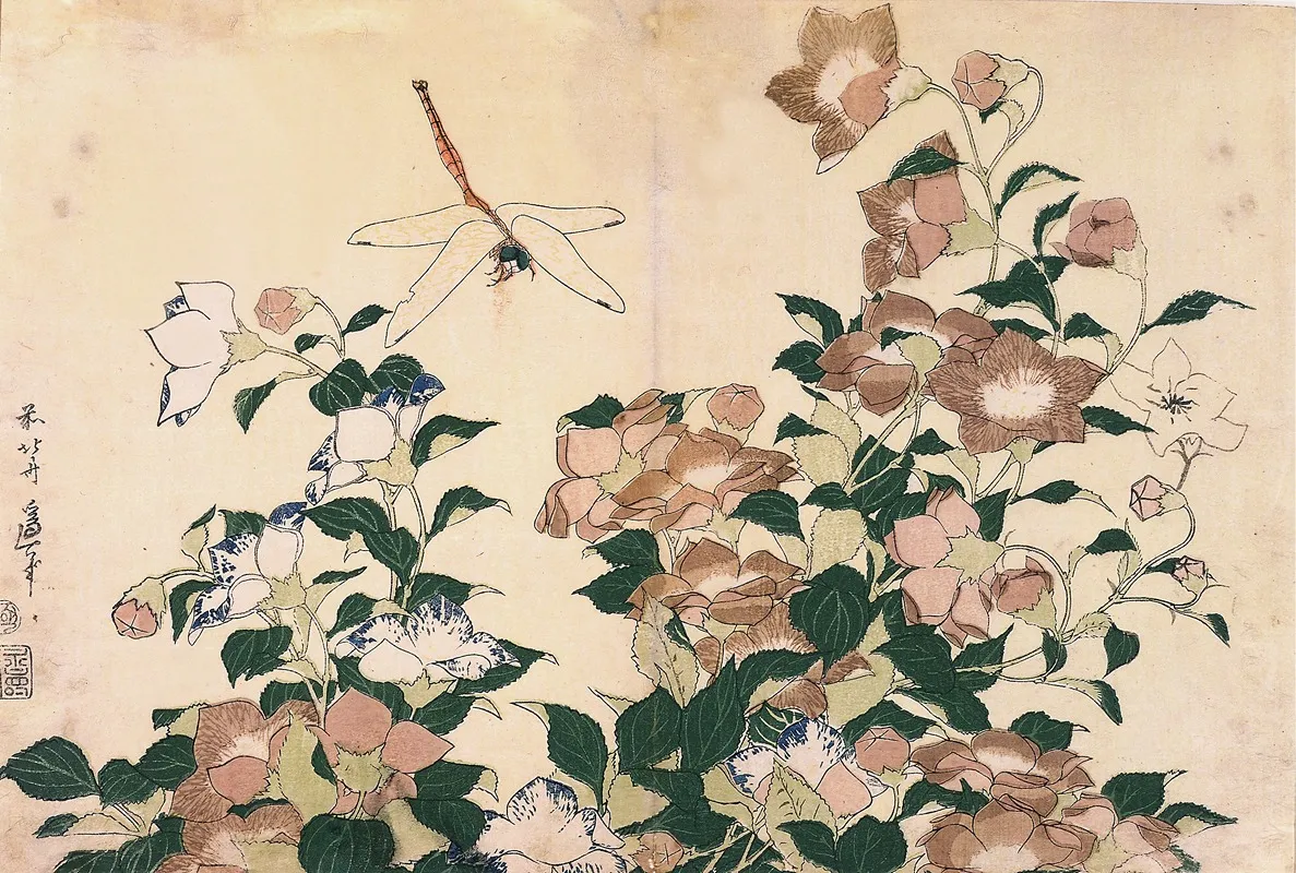 Bellflower And Dragonfly Wall Art by Katsushika Hokusai - High-Resolution Digital Print