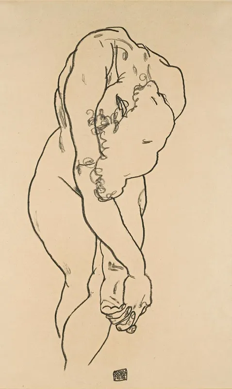 Bending Woman With Head Bowed And Crossed Hands