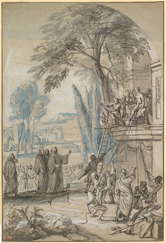Benedict Of Nursia Orders The Destruction Of The Temple Of Apollo At Monte Cassino Wall Art by Jan Erasmus Quellinus - High-Resolution Digital Print