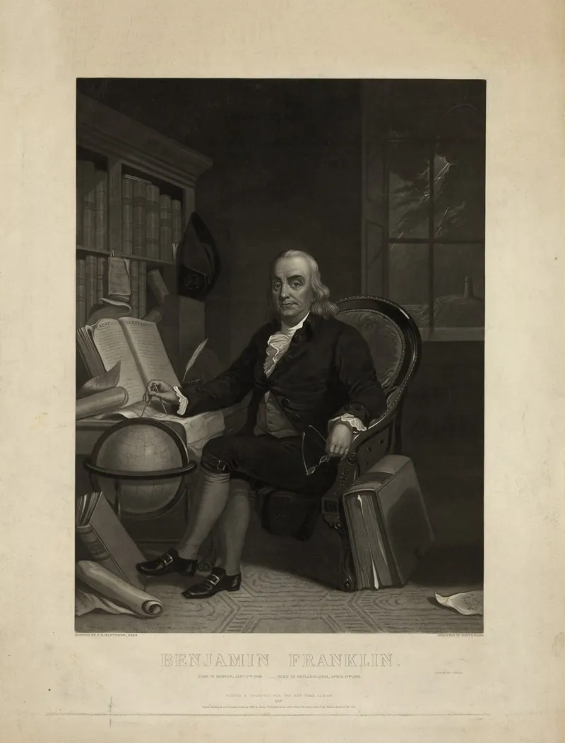 Benjamin Franklin Born In Boston Jany 17th 1706 Died In Philadelphia April 17th 1790 Wall Art by Tompkins Harrison Matteson - High-Resolution Digital Print