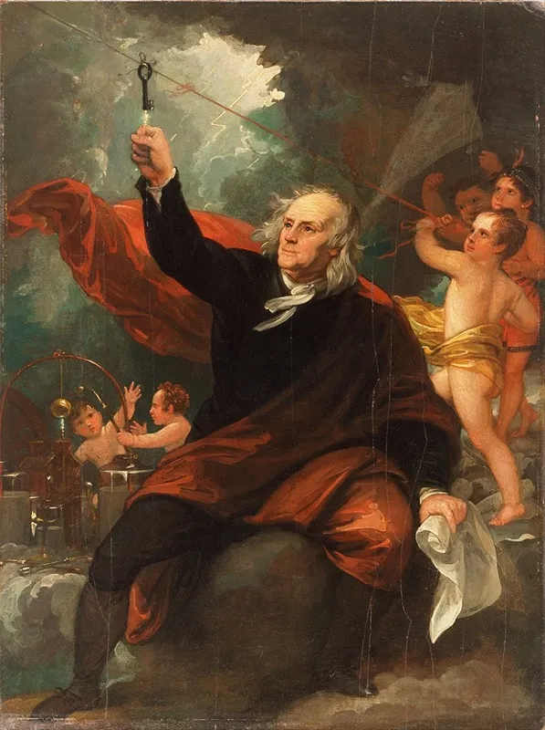 Benjamin Franklin Drawing Electricity From The Sky Wall Art by Benjamin West - High-Resolution Digital Print