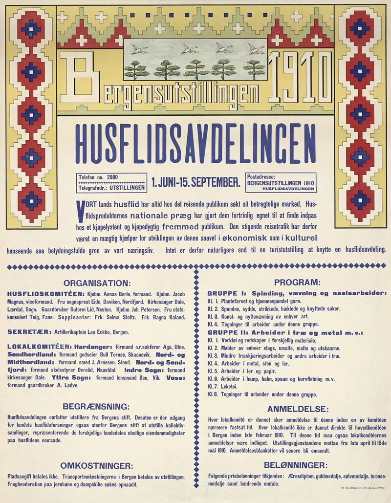 Bergensutstillingen 1910 Husflidsavdelingen 1 Juni 15 September Trykkeri Wall Art by John Griegs Lith. - High-Resolution Digital Print